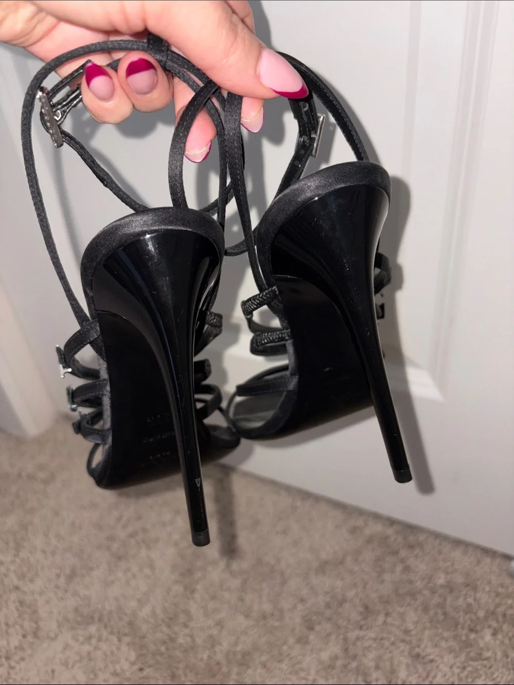 Yves Saint Laurent YSL Jerry embellished satin sandals in black - Picture 8 of 11